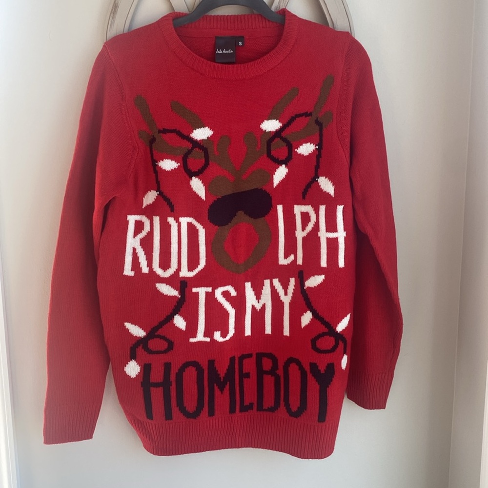 JAKE Austin Red ugly Sweater pullover  Rudolph is my homeboy size small